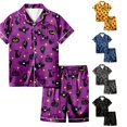thumbnail image 1 of Weebloom Halloween Girls' Pajama Sets Cute Pumpkin Outfits 2 Piece Set Short Sleeve Button Down Shirt Shorts Casual Elastic Waist Tween Sleepwear Nightwear Pjs Loungewear Orange 12-13 Years, 1 of 5