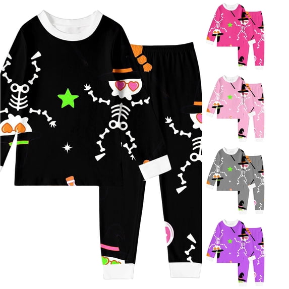 Weebloom Halloween Toddler Girl Pajamas Boys Pajama Set Long Sleeve Sleepwear Nightwear Pjs Loungewear Black 4Y