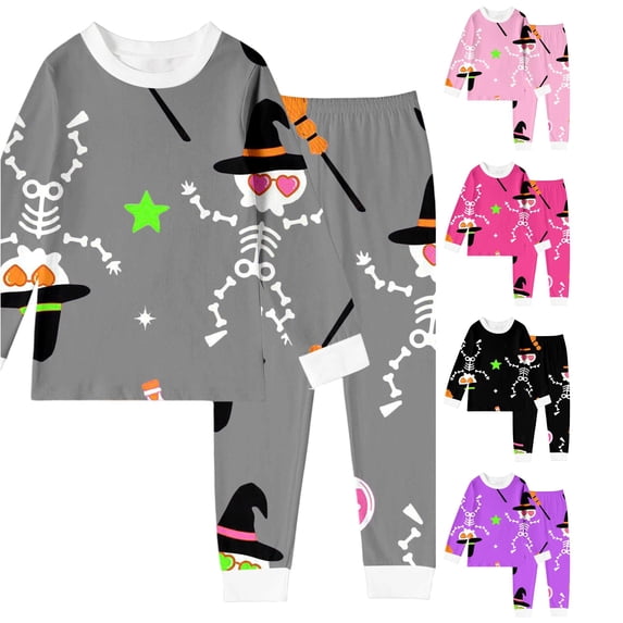 Weebloom Halloween Toddler Girl Pajamas Boys Pajama Set Long Sleeve Sleepwear Nightwear Pjs Loungewear Grey 3Y