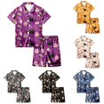 thumbnail image 1 of Weebloom Halloween Toddler Girl Pajamas Outfits 2 Piece Set Short Sleeve Button Down Shirt And Shorts Casual Elastic Waist Sleepwear Nightwear Pjs Loungewear Purple 4-5 Years, 1 of 5