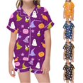 thumbnail image 1 of Weebloom Halloween Toddler Girls' Pajama Sets Cute Ghost Soft Satin Pajamas Short Sleeve Button Down Shirt And Shorts Cute Printed For Holiday Party Sleepwear Nightwear Pjs Loungewear 4-5 Years, 1 of 4