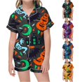 thumbnail image 1 of Weebloom Halloween Toddler Girls' Pajama Sets Cute Pumpkin Pajamas Set Soft Printed Kids Short Sleeve Button Down Shirt And Shorts Sleepwear Nightwear Pjs Loungewear Dark Gray 4-5 Years, 1 of 4