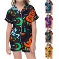 thumbnail image 1 of Weebloom Halloween Toddler Girls' Pajama Sets Cute Pumpkin Pajamas Set Soft Printed Kids Short Sleeve Button Down Shirt And Shorts Sleepwear Nightwear Pjs Loungewear Black 2-3 Years, 1 of 4