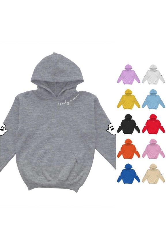 Halloween Toddler Hoodie For Boy Girl Ghost Long Sleeve Loose Fit Pullover With Pocket Sweatshirt Soft Comfortable Casual Hoodies For Kids Grey 1-2 Years