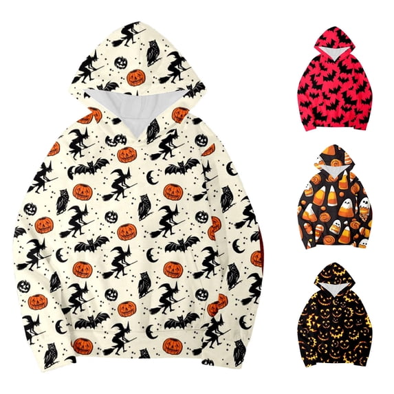 Weebloom Halloween Toddler Hoodie For Boy Girl Pumpkin Graphic Child Long Sleeve Cartoon Pullover With Pocket Hoodie Tops Outfits Sweatshirts For Kids Beige 3-4 Years