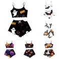 thumbnail image 1 of Weebloom Halloween Womens Pajama Set Pumpkin Cartoon Print Pajama Sleeveless Camisole Shorts Set Sleepwear Nightwear Pjs Loungewear Black M, 1 of 3