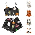 thumbnail image 1 of Weebloom Halloween Womens Pajamas Set Pumpkin Sleeveless Camisole Silk Satin Pajamas Set 3Pcs Floral Lace Sleepwear Nightwear Pjs Loungewear Black Xl, 1 of 4