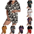 thumbnail image 1 of Weebloom Halloween Womens Sleepwear Two Piece Outfits Short Sleeve V Neck Shorts Set Sleepwear Nightwear Pjs Loungewear Grey M, 1 of 6