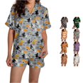 thumbnail image 1 of Weebloom Halloween Womens Summer Pajamas Sets Two Piece Outfits Cat Print Short Sleeve V Neck Shorts Set Sleepwear Nightwear Pjs Loungewear Grey 2Xl, 1 of 6