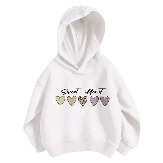 Weebloom Hoodies For Kids Girl Leopard Heart Graphic Oversized Autumn Winter Pullover Tops Hooded Sweatshirts White