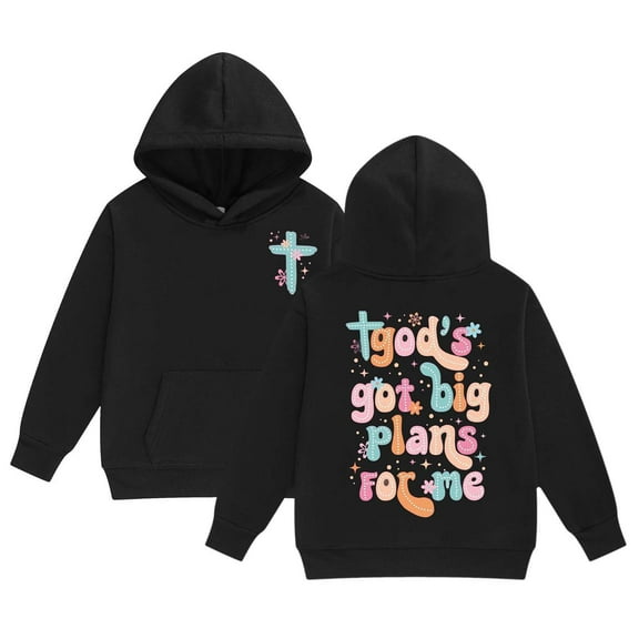 Weebloom Hoodies for Teen Girls Jesus Letter Long Sleeve Pocket Hoodie Jacket Sweatshirts,Black 2-3 Years