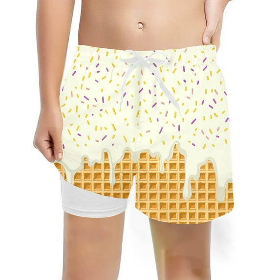 Weebloom Ice Cream Shorts Boys,Swim Trunks Summer Beach Pool Waistband Adjustable Ice Cream Print Swimwear Comfortable 5-14 Years Sportswear Boys Gym Shorts,5-6 Years