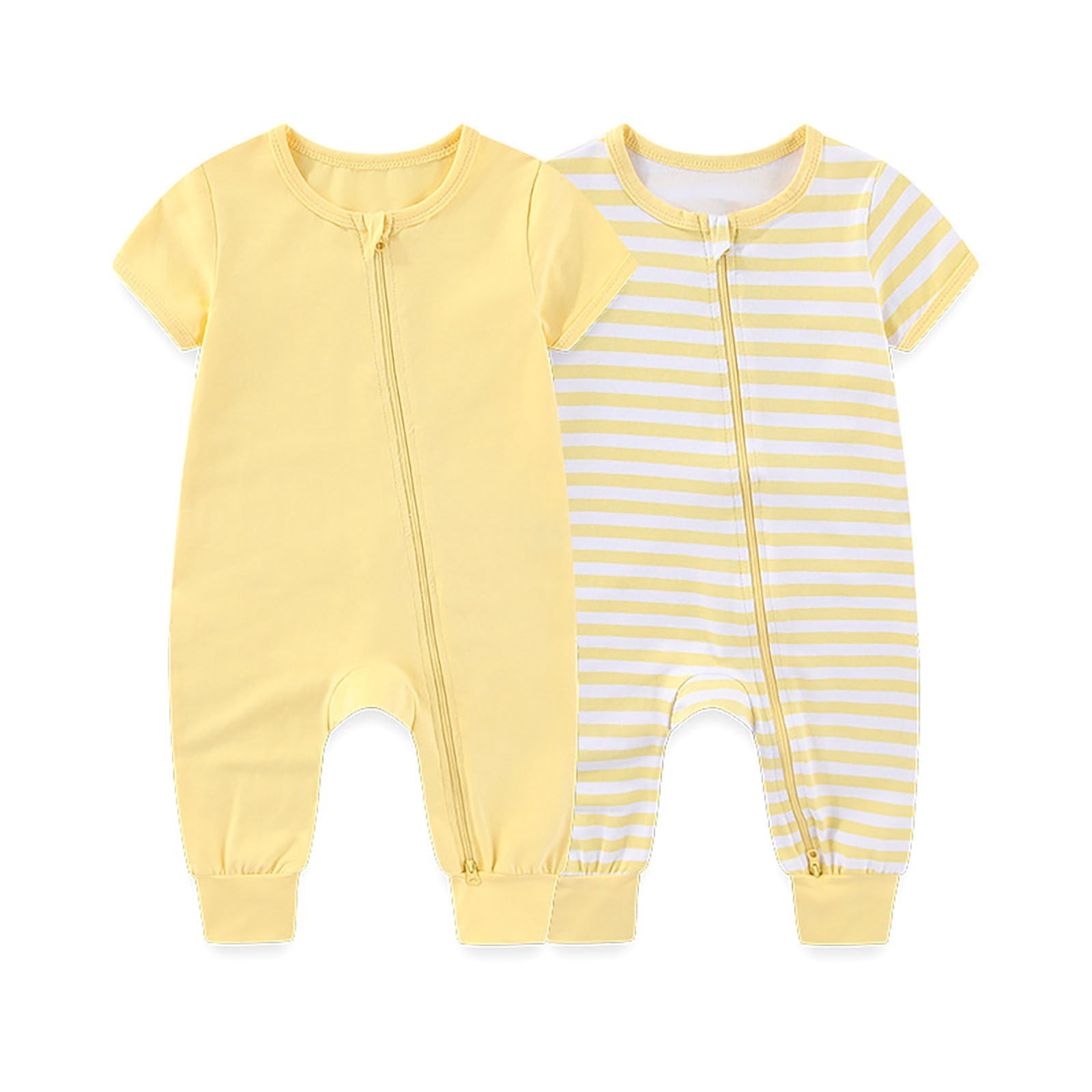Weebloom Boys Girls Outfits 2 Pcs Footless Pajamas Romper Jumpsuit With Two Way Zipper Soft Bodysuit For Toddler Playwear Pjs Sleepers Onesies Clothes Set Yellow 0-3 Months