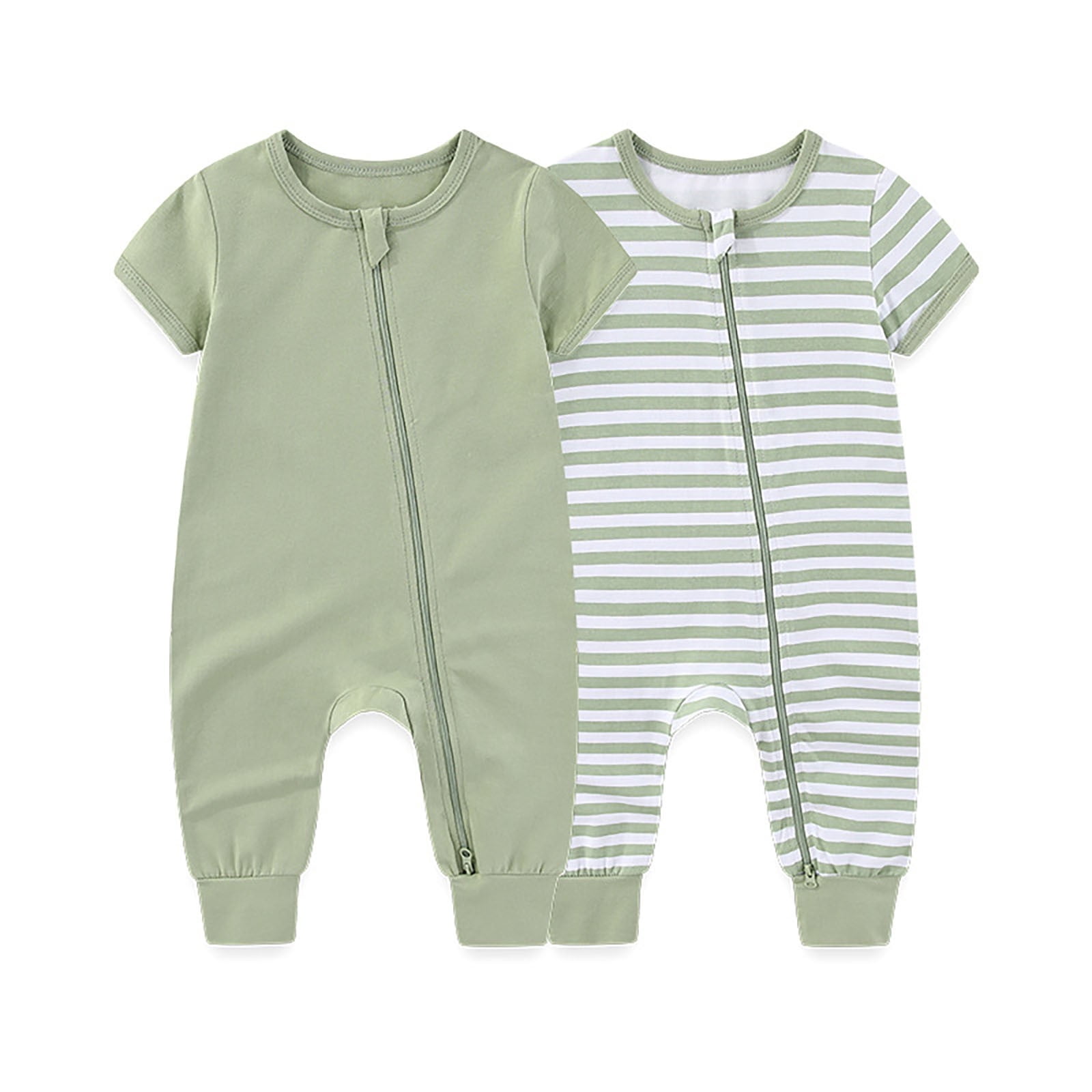 Weebloom Boys Girls Outfits 2 Pcs Footless Pajamas Romper Jumpsuit With Two Way Zipper Soft Bodysuit For Toddler Playwear Pjs Sleepers Onesies Clothes Set Green 6-9 Months