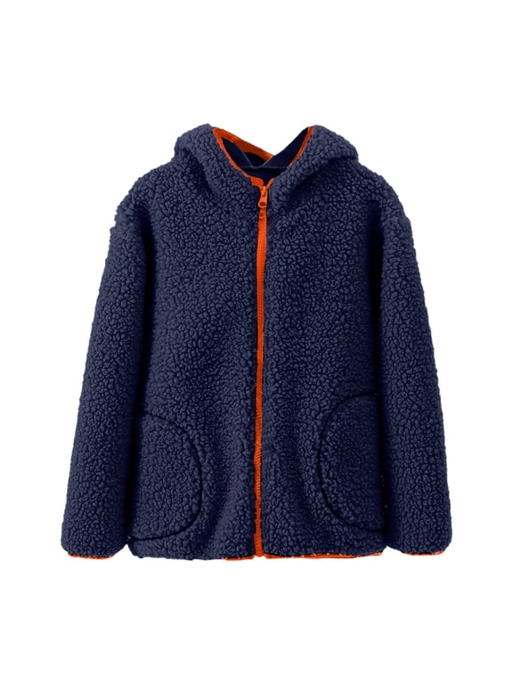 Kids Boys Jacket Children Jackets Full Zip Soft Hoodie Sweatshirt Coat Outerwear Navy 7-8 Years