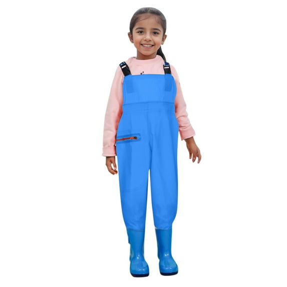 Weebloom Kids Boys Girls Solid Chest Waders Youth Fishing Waders For Toddler Children Water Proof Fishing Waders With Boots Blue 2-3 Years
