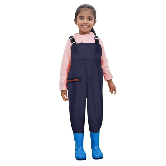 Weebloom Kids Boys Girls Solid Chest Waders Youth Fishing Waders For Toddler Children Water Proof Fishing Waders With Boots Dark Blue 4-5 Years