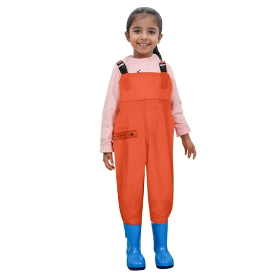 Weebloom Kids Boys Girls Solid Chest Waders Youth Fishing Waders For Toddler Children Water Proof Fishing Waders With Boots Orange 5-6 Years