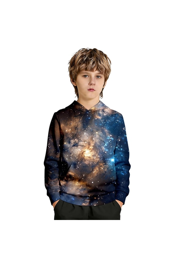 Kids Boys Hoodie 3D Graphic Funny Galaxy Print Pullover Hoodie Long Sleeve Casual Sweatshirt With Pocket For Youth 9-10 Years