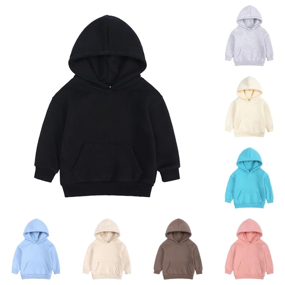 Weebloom Kids Boys Hoodie Toddler Girls Pullover Sweatshirt Children Solid Plus Babies Hooded Color Tops Coat Tops Black 8-9 Years