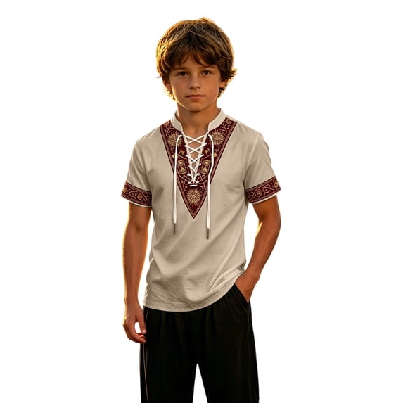 Weebloom Kids Boys Medieval Renaissance Pirate Shirt Long Sleeve Cosplay Shirt Dress Up Top Role Play Halloween Shirts,Size 3-16