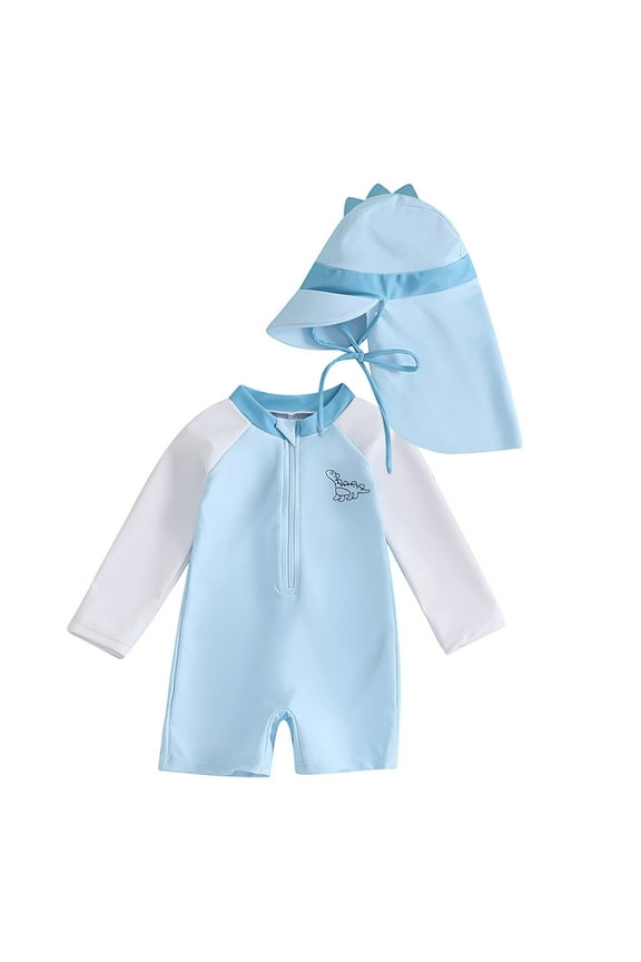 Kids Boys Swim Shirt Long Sleeve Dinosaur Rash Guard With Hood Sun Upf 50+ Swimming Bathing Suit For Beach Pool Boy Swimsuits Blue 6-12 Months