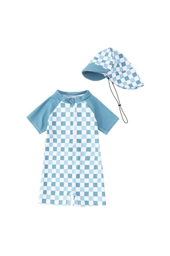 Kids Boys Swimsuit Rash Guard Upf 50+ Sun Swim Suit Summer Water Play Bathing Suit For Beach Pool Boy Swimwear Blue 12-24 Months