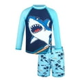 thumbnail image 1 of Weebloom Kids Boys Swimsuits Two Piece Swim Set With Shark Tropical Print Upf 50+ Long Sleeve Rash Guard Swim Trunks For Pool Beachwear Bathing Suits Boys' Swimwear 3-7 Years, 1 of 9
