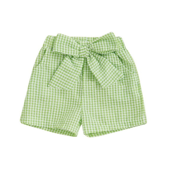 Weebloom Kids Girls Athletic Pants Boy Shorts Gingham Plaid Seersucker Shorts Summer Casual Bow Elastic Waist Shorts Bottoms Sweatpants Leisure Dailywear,9-12 Months