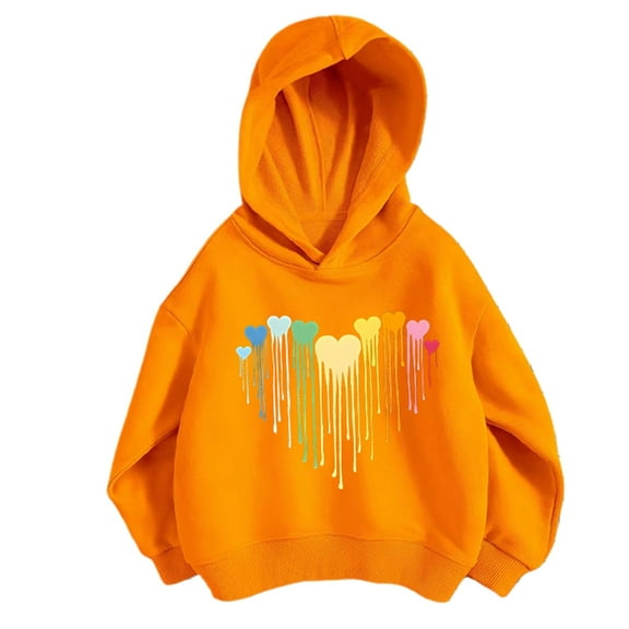 Weebloom Kids Girls Hoodie Cat Printed Dailywear Casual Outfits Outdoor Activities 3-12 Years Loose Fit Autumn Winter Sweatshirts,Orange 7-8 Years