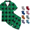 thumbnail image 1 of Weebloom Kids Girls Pajamas Boys Pattern Printed Short Sleeve Button Down Pajamas Shorts Set Outfits Sleepwear Nightwear Pjs Loungewear Green 8-9 Years, 1 of 4