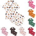 thumbnail image 1 of Weebloom Kids Girls Summer Pajamas Animal Chicken Pattern Boys Pattern Printed Short Sleeve Button Down Pajamas Shorts Set Outfits Sleepwear Nightwear Pjs Loungewear White 8-9 Years, 1 of 4