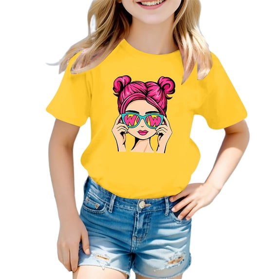 Weebloom Kids Girls T Shirts Cute Graphic Round Neck Short Sleeve Tee Summer Casual Tops For Toddler Youth Teen T Shirt 3-12 Years