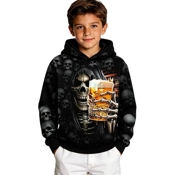 Weebloom Kids Halloween Hoodies For Boys Funny Graphic Fleece Toddler Hoodie Pullover Tops,Size 4-14 Y