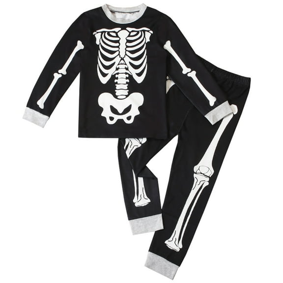 Weebloom Kids Halloween Pajamas Boys Girls Skeleton Pattern 2 Piece Pj'S Long Sleeve Clothes Outfits Nightwear Boy Pajama 2-3 Years Black