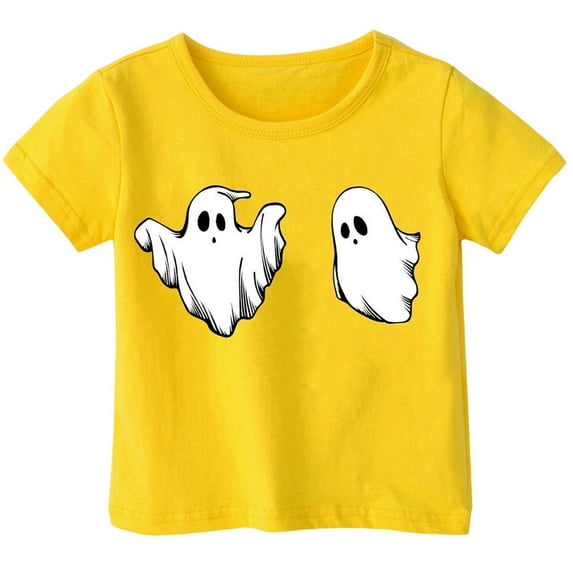 Weebloom Kids Halloween Shirts Boys Girls Hallowmas Cute Printed T Shirt Short Sleeved Tops For 1-13 Years Old Tees 1-2 Years Yellow