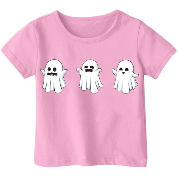 Weebloom Kids Halloween Shirts Boys Girls Hallowmas Cute Printed T Shirt Short Sleeved Tops For 1-13 Years Old Tees 10-11 Years Pink