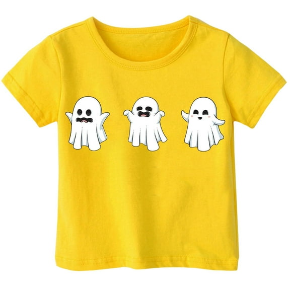 Weebloom Kids Halloween Shirts Boys Girls Hallowmas Cute Printed T Shirt Short Sleeved Tops For 1-13 Years Old Tees 10-11 Years Yellow
