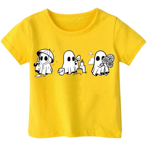 Weebloom Kids Halloween Shirts Boys Girls Hallowmas Cute Printed T Shirt Short Sleeved Tops For 1-13 Years Old Tees 12-13 Years Yellow