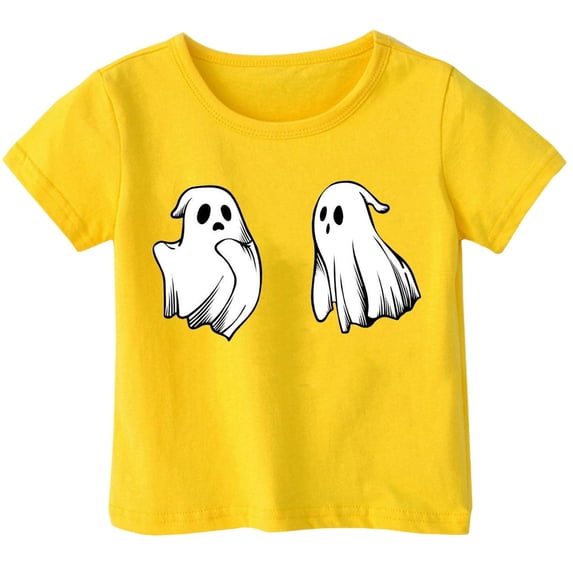Weebloom Kids Halloween Shirts Boys Girls Hallowmas Cute Printed T Shirt Short Sleeved Tops For 1-13 Years Old Tees 2-3 Years Yellow