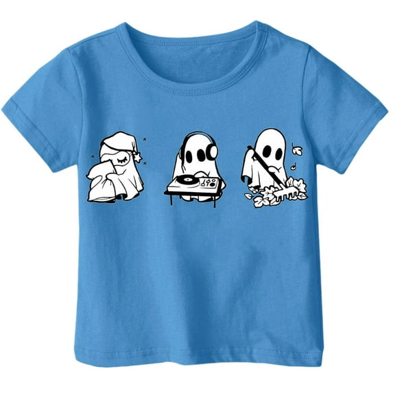 Weebloom Kids Halloween Shirts Boys Girls Hallowmas Cute Printed T Shirt Short Sleeved Tops For 1-13 Years Old Tees 4-5 Years Blue