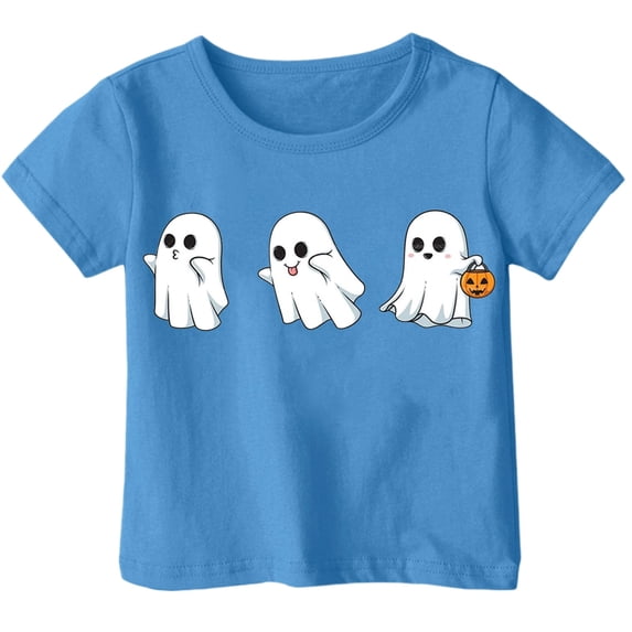 Weebloom Kids Halloween Shirts Boys Girls Hallowmas Cute Printed T Shirt Short Sleeved Tops For 1-13 Years Tees 4-5 Years Blue