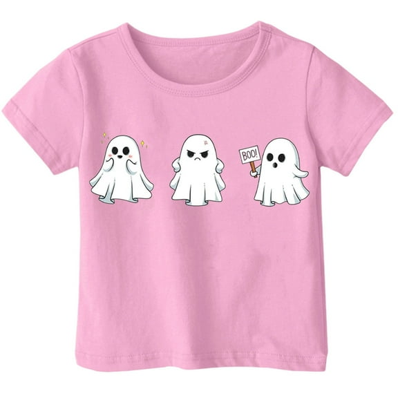 Weebloom Kids Halloween Shirts Boys Girls Hallowmas Cute Printed T Shirt Short Sleeved Tops For 1-13 Years Old Tees 6-7 Years Pink