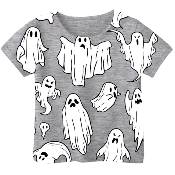 Weebloom Kids Halloween Shirts Boys Girls Printed T Shirt Short Sleeved Tops For 1-13 Years Old Lovely Shirt,Grey