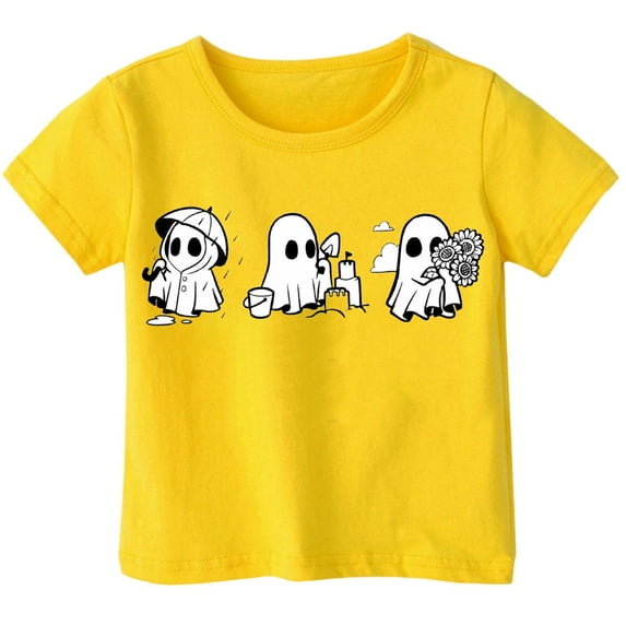 Weebloom Kids Halloween Shirts Boys Girls Printed T Shirt Short Sleeved Tops For 1-13 Years Old Lovely Shirt,Yellow