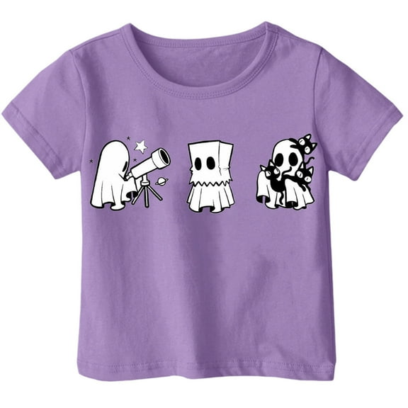 Weebloom Kids Halloween Shirts Boys Girls Printed T Shirt Short Sleeved Tops For 1-13 Years Old Soft Shirt,Purple