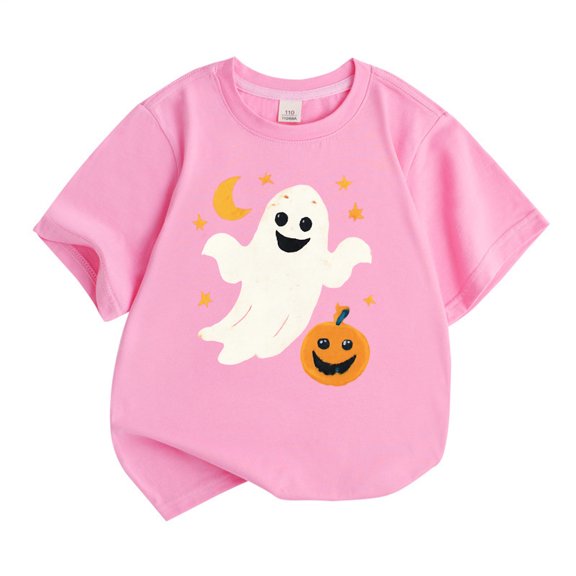 Weebloom Kids Halloween Shirts Boys Girls Pumpkin Short Sleeve Tee Shirt Casual Fashion Base Layer Comfortable Loose Outwear Pink 8-9 Years