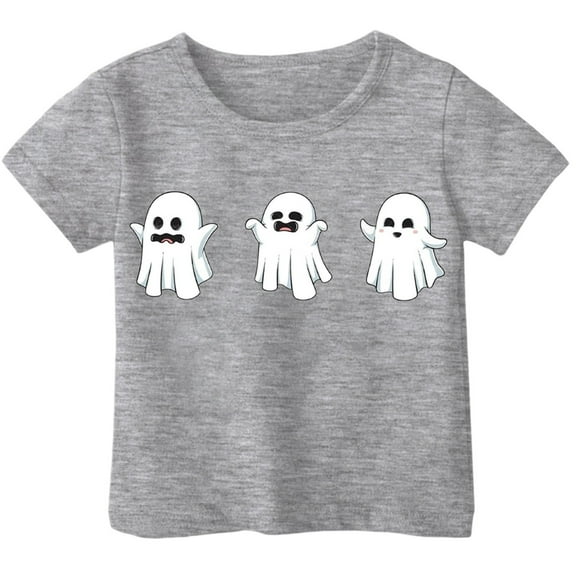 Weebloom Kids Halloween T Shirts Printed T Shirt Short Sleeved Tops For 1-13 Years Old Cute Shirt,Grey