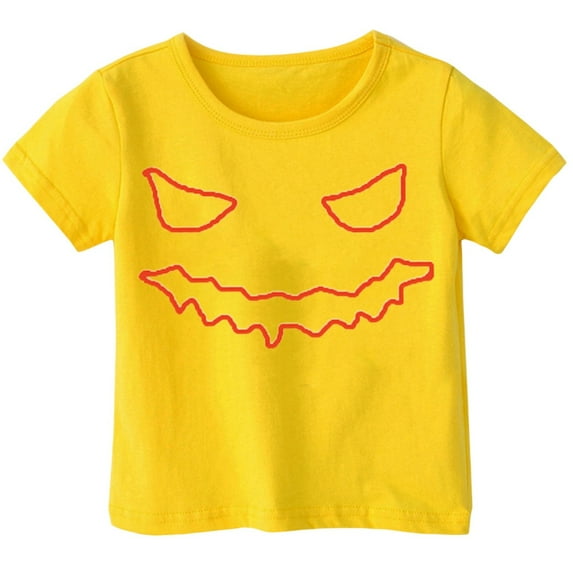 Weebloom Kids Halloween T Shirts Printed T Shirt Short Sleeved Tops For 1-13 Years Old Cute Shirt,Yellow