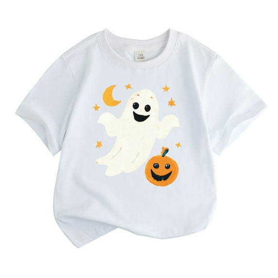 Weebloom Kids Halloween T Shirts Pumpkin Short Sleeve Tee Shirt Casual Fashion Base Layer Comfortable Leisure Dailywear White 5-6 Years